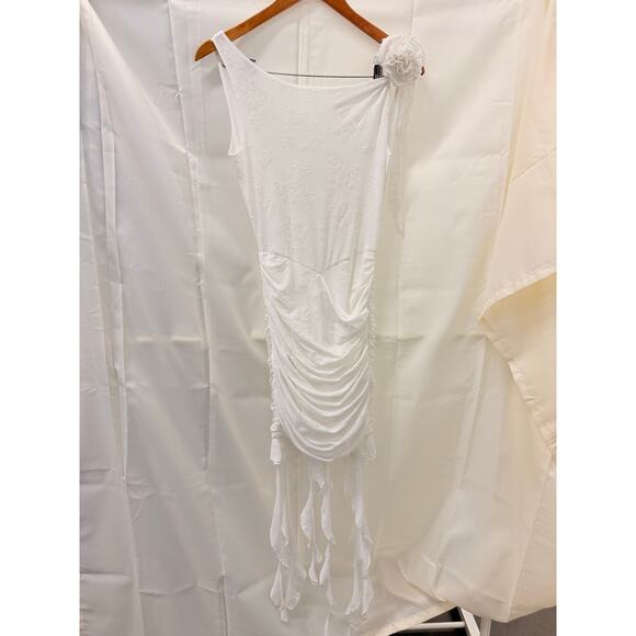 Miss Circle Alaina Floral Ruffle Runched Mesh Mini Dress XS Graduation Summer - Picture 2 of 6